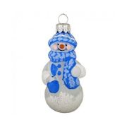 Ёлочная игрушка «Снеговик в синем/красном шарфике» 8см (Винтажный шар)