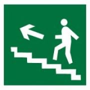 Знак E16 «направление к эвакуационному выходу по лестнице ВВЕРХ НАЛЕВО»