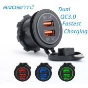 Гн. для а/прикуривателя врезное+ быстрая зарядка с двумя портами QC3.0 и PD 12В 24В Blu