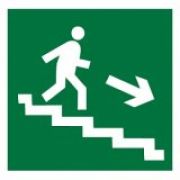 Знак E13 «направление к эвакуационному выходу по лестнице ВНИЗ НАПРАВО» 200*200мм (пленка)