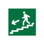 Знак E14 «направление к эвакуационному выходу по лестнице ВНИЗ НАЛЕВО»