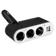 Разветвитель прикуривателя 3 гнезда + USB  SKYWAY Черный, предохранитель 5А, USB 1A S02301006